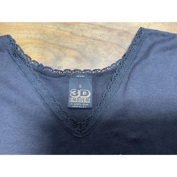 Vtg Harley Davidson 3D Emblem Womens V-Neck Lace Biker Crop Shirt Size Small - Picture 3 of 9